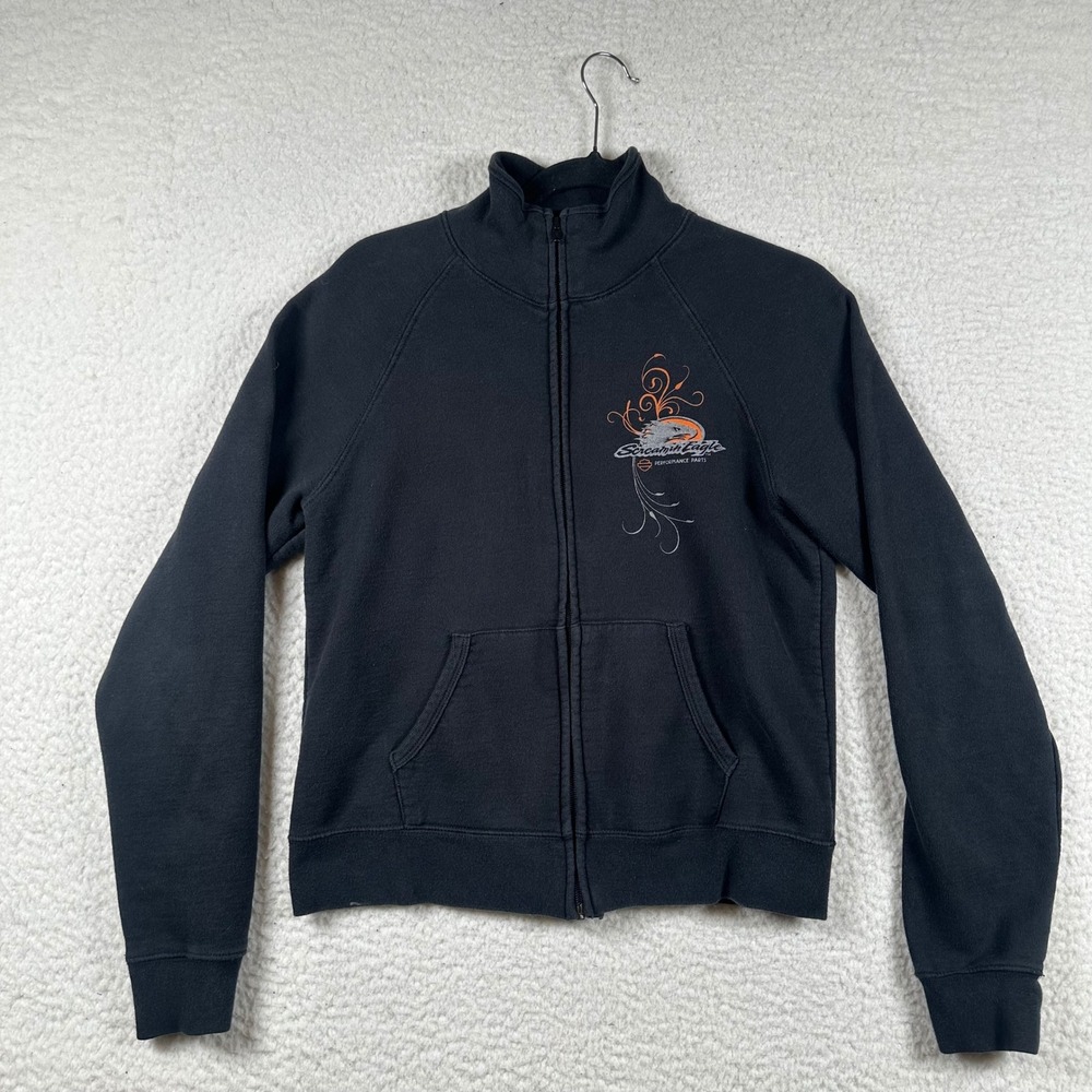 Harley Davidson Zip Hoodie Womens Screamin Eagle Graphic S Black Sweatshirt Moto